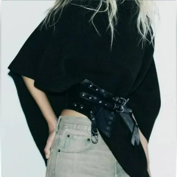 ZARA STUDDED 100% COW LEATHER CUMMERBUND - Picture 4 of 10